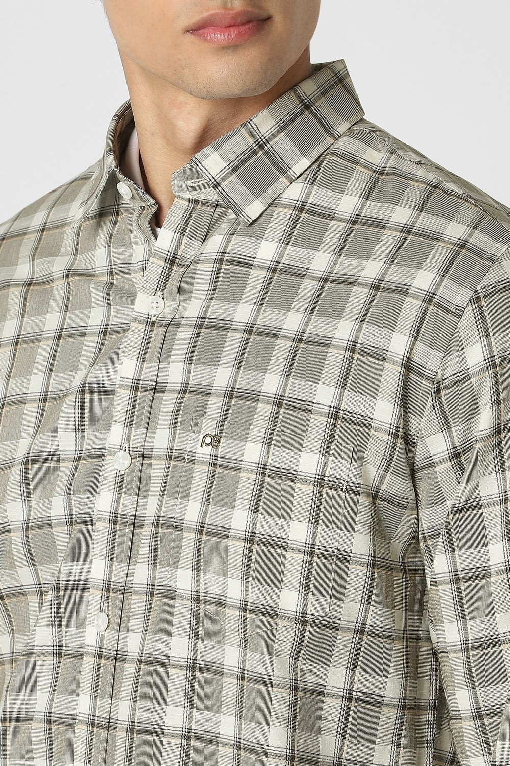 Image of PETER ENGLAND Men Checkered Casual Green Shirt