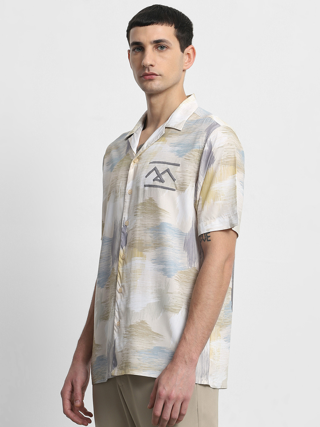 Image of MUFTI Men Printed Casual Beige Shirt