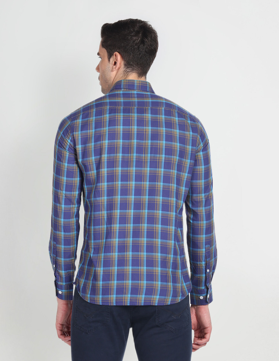 Image of Arrow Sport Men Checkered Casual Dark Blue, Light Blue, Beige Shirt
