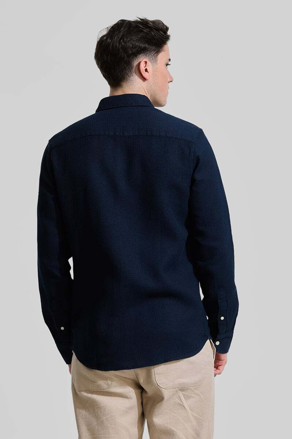 Image of Snitch Men Solid Casual Blue Shirt