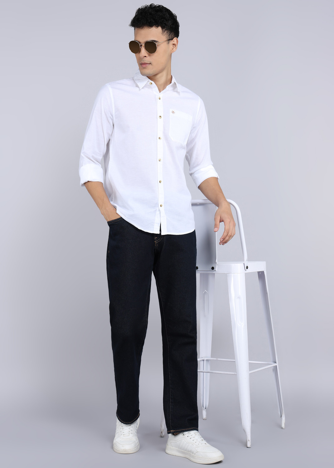 Image of WROGN Men Solid Casual White Shirt