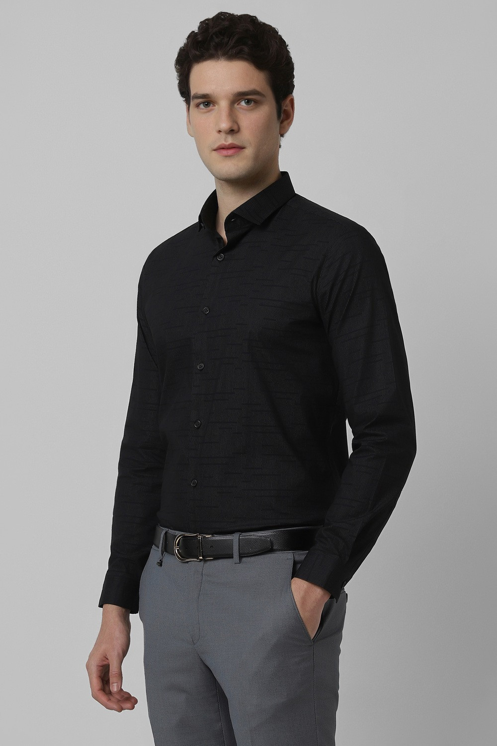 Image of PETER ENGLAND Men Printed Formal Black Shirt