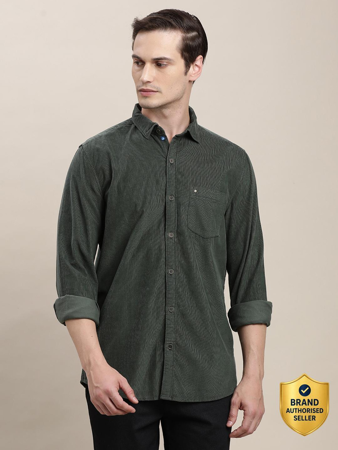 Image of TURTLE Men Solid Casual Green Shirt