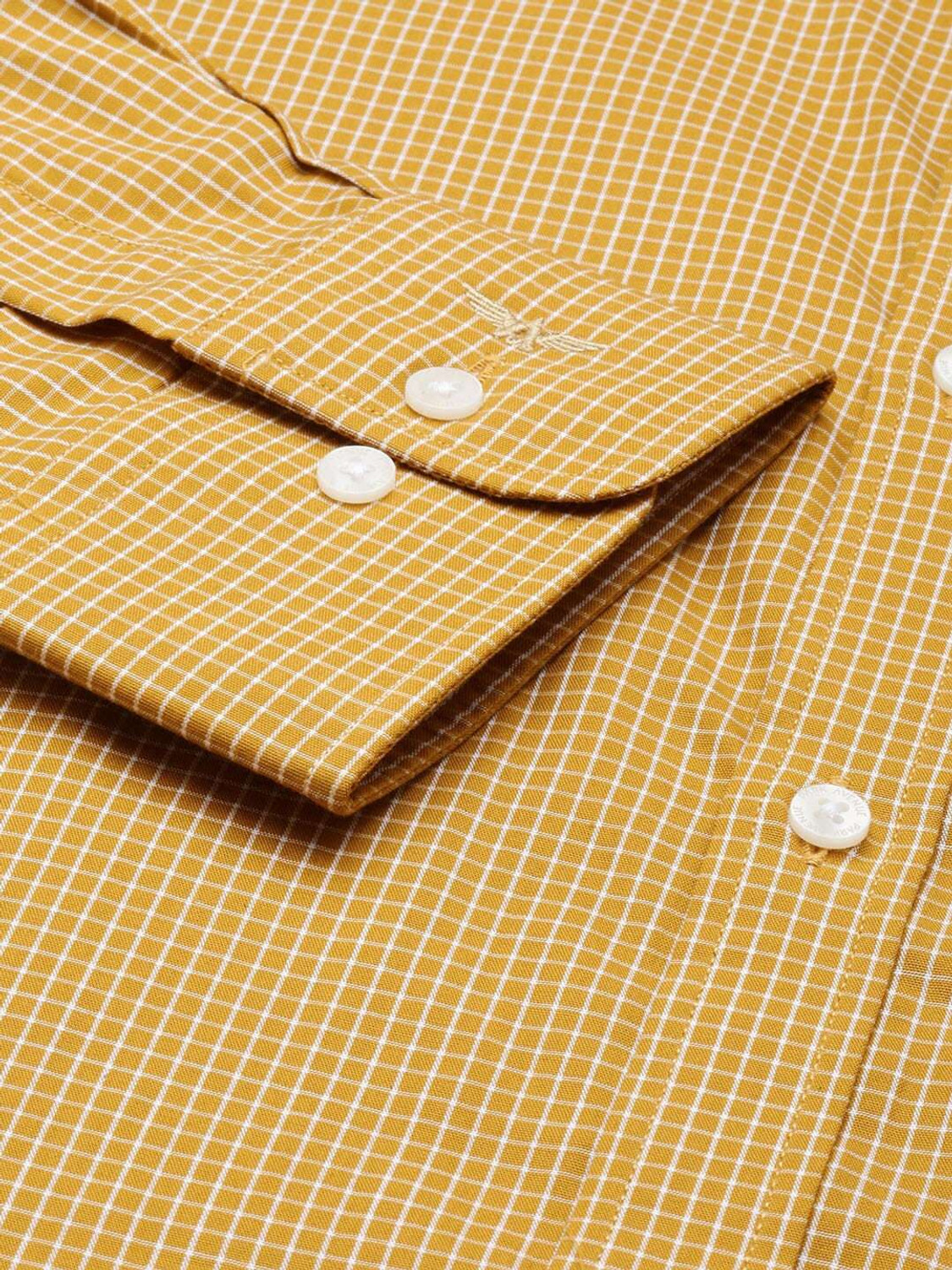 Image of PARK AVENUE Men Checkered Formal Yellow Shirt