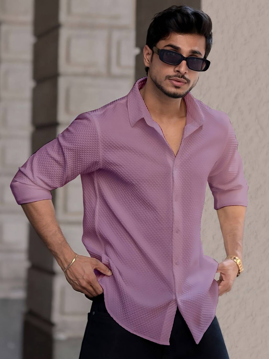 Cloth Factory Men Solid Casual Pink Shirt