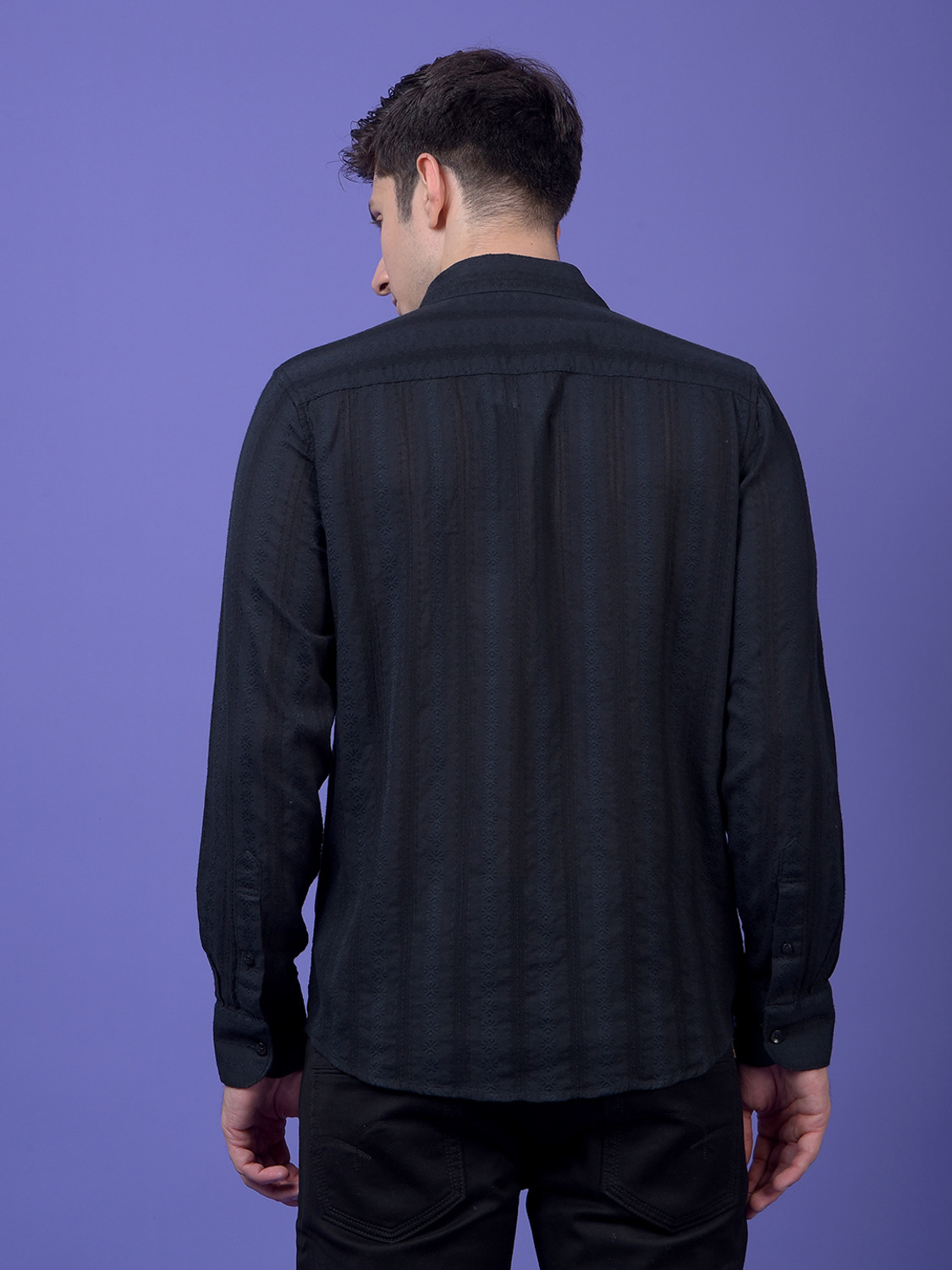 Image of CRIMSOUNE CLUB Men Self Design Casual Black Shirt