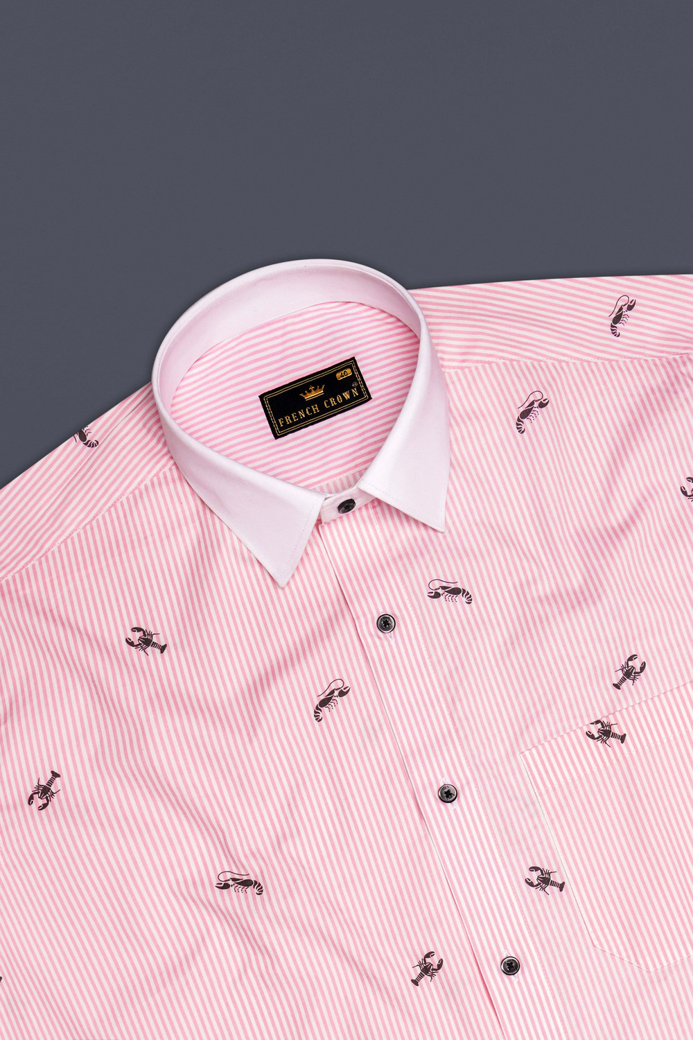 Image of french crown Men Striped Festive Pink Shirt
