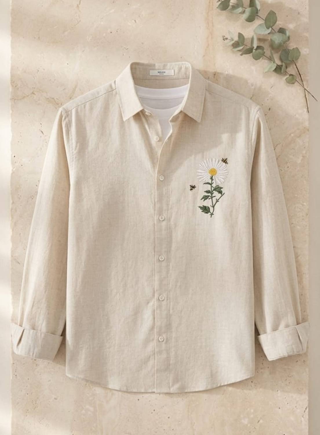 GELAI Men Embroidered Casual Beige Shirt - Image 1