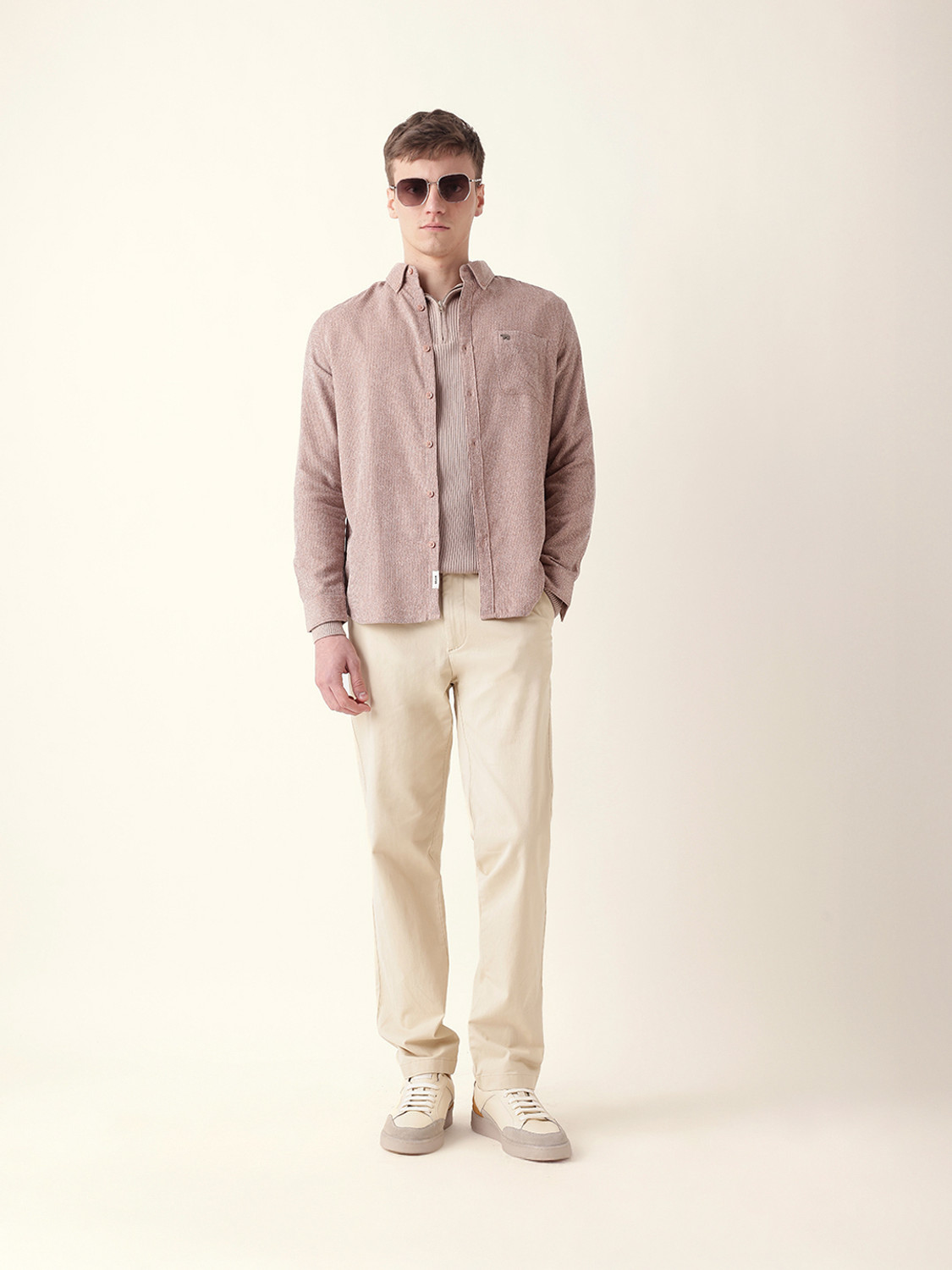 Image of THE BEAR HOUSE Men Self Design Casual Pink Shirt