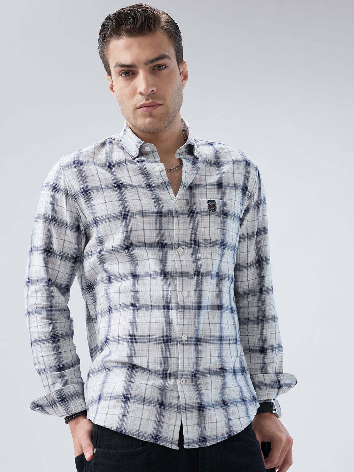 Image of VASTRADO Men Checkered Casual White Shirt