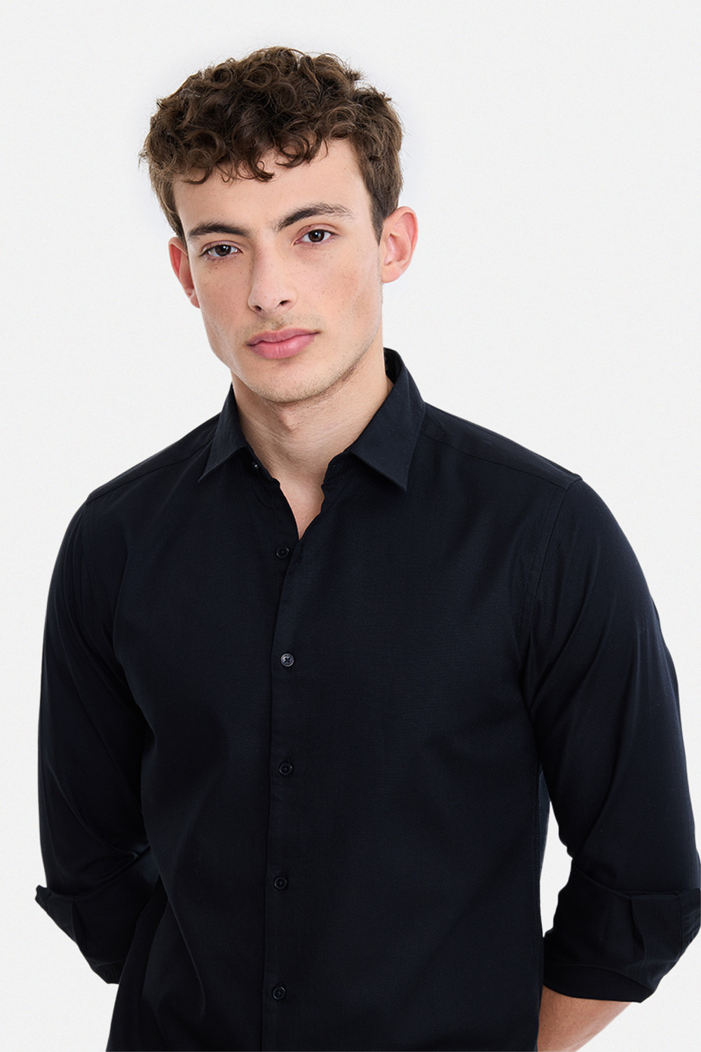 Image of Snitch Men Solid Formal Black Shirt
