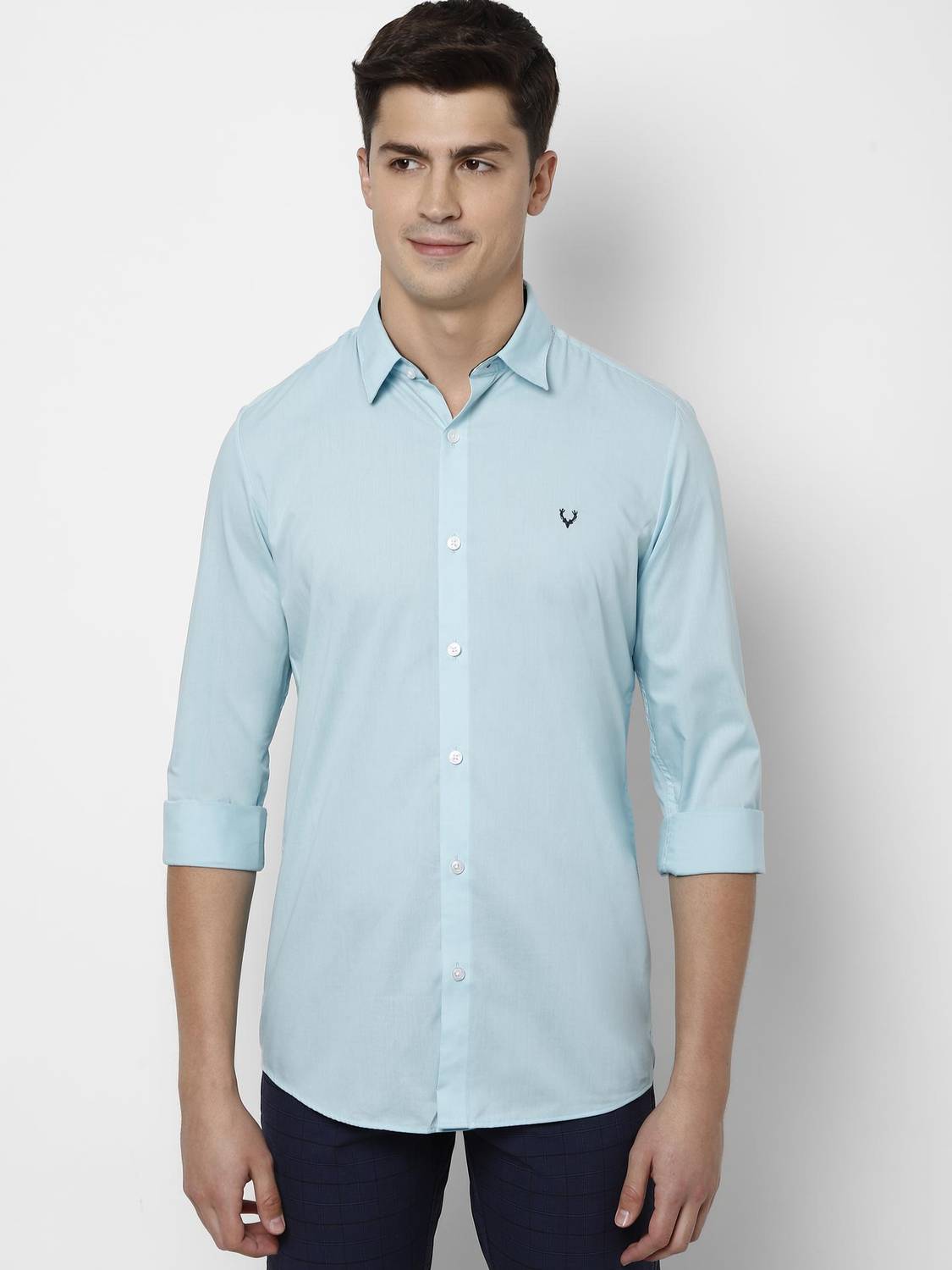 Allen Solly Men Solid Casual Blue Shirt