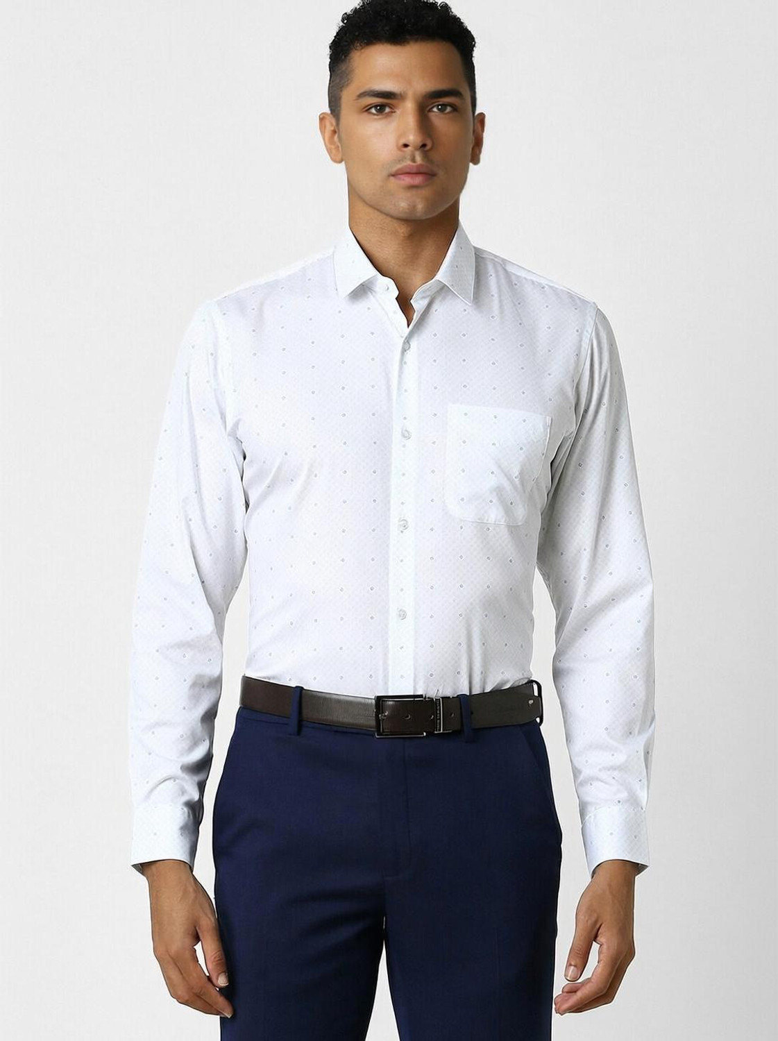Image of PETER ENGLAND Men Printed Casual White Shirt