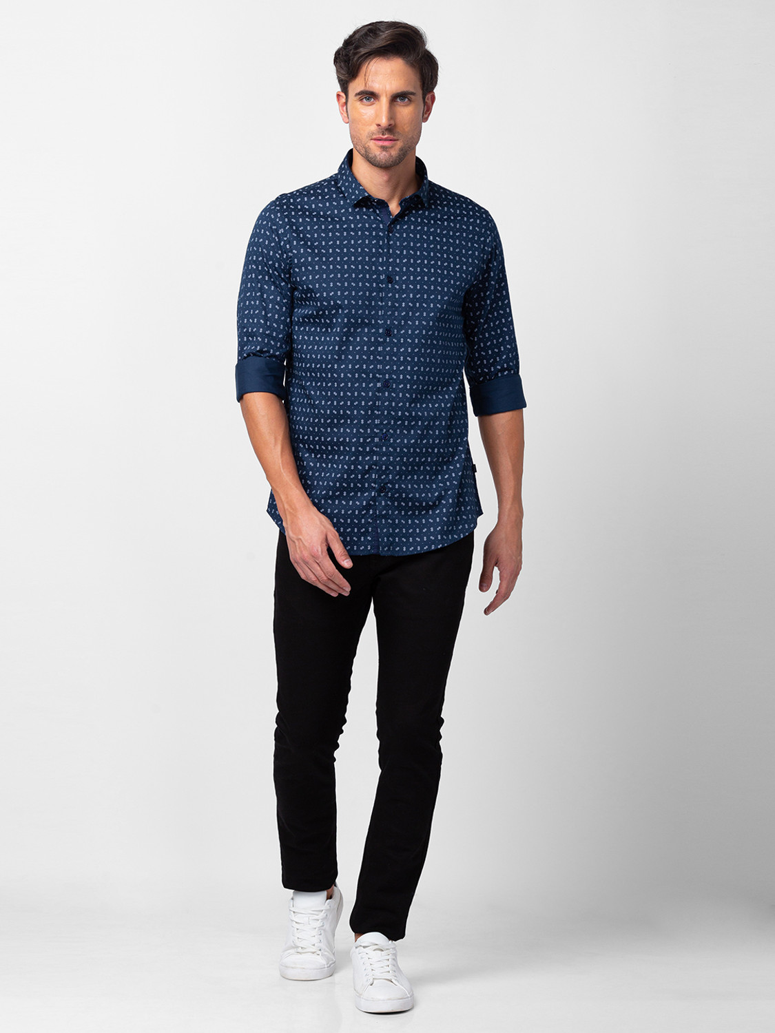 Image of Spykar Men Printed Casual Blue Shirt