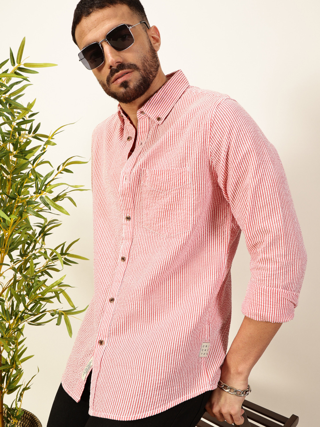 Image of THOMAS SCOTT Men Striped Casual Red Shirt