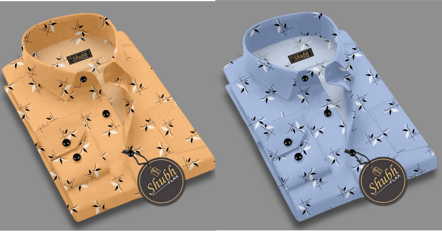 Image of SHUBHFLAX Men Printed Casual Orange, Light Blue Shirt