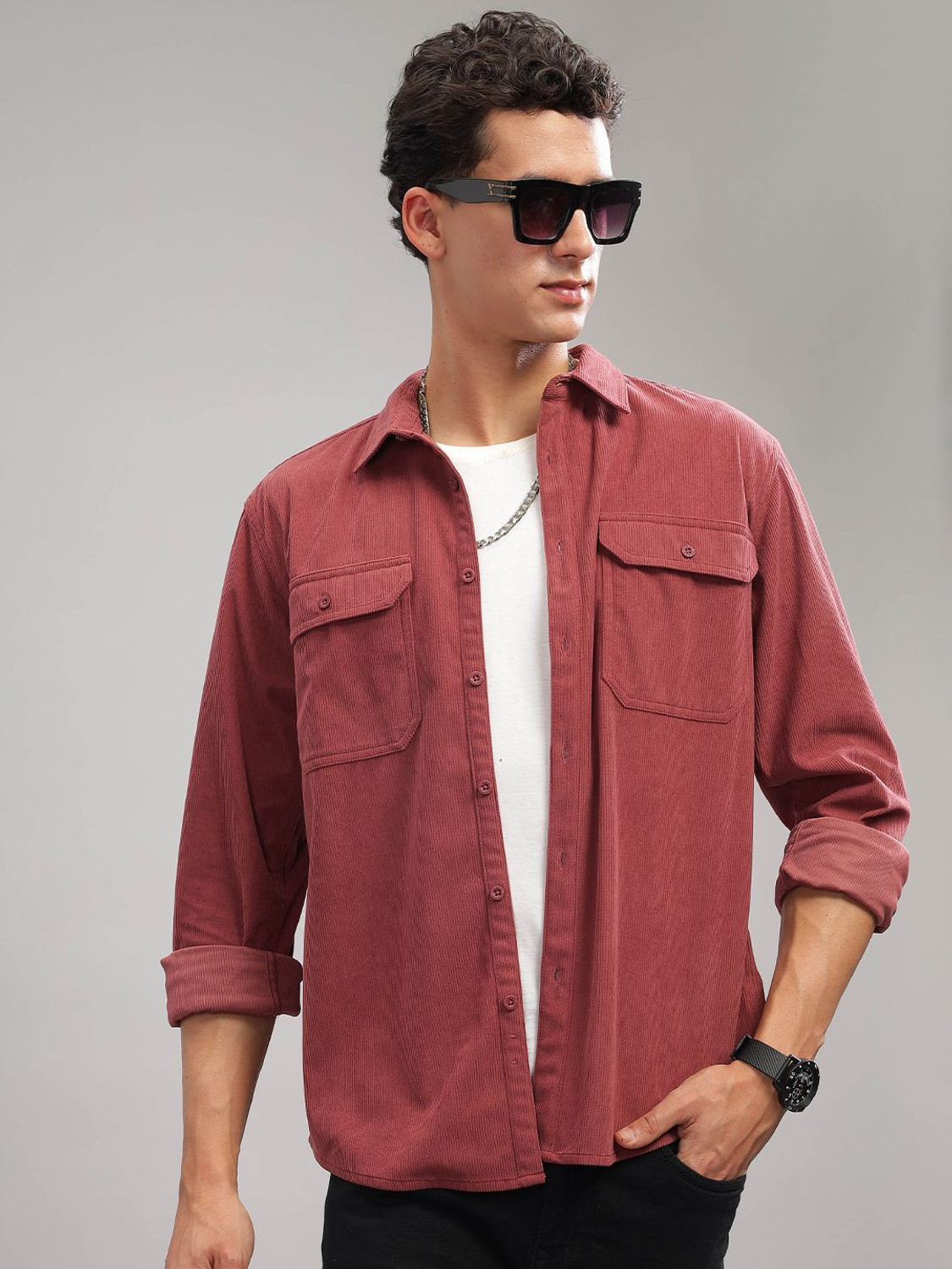 Image of HERE&NOW Men Solid Casual Red Shirt
