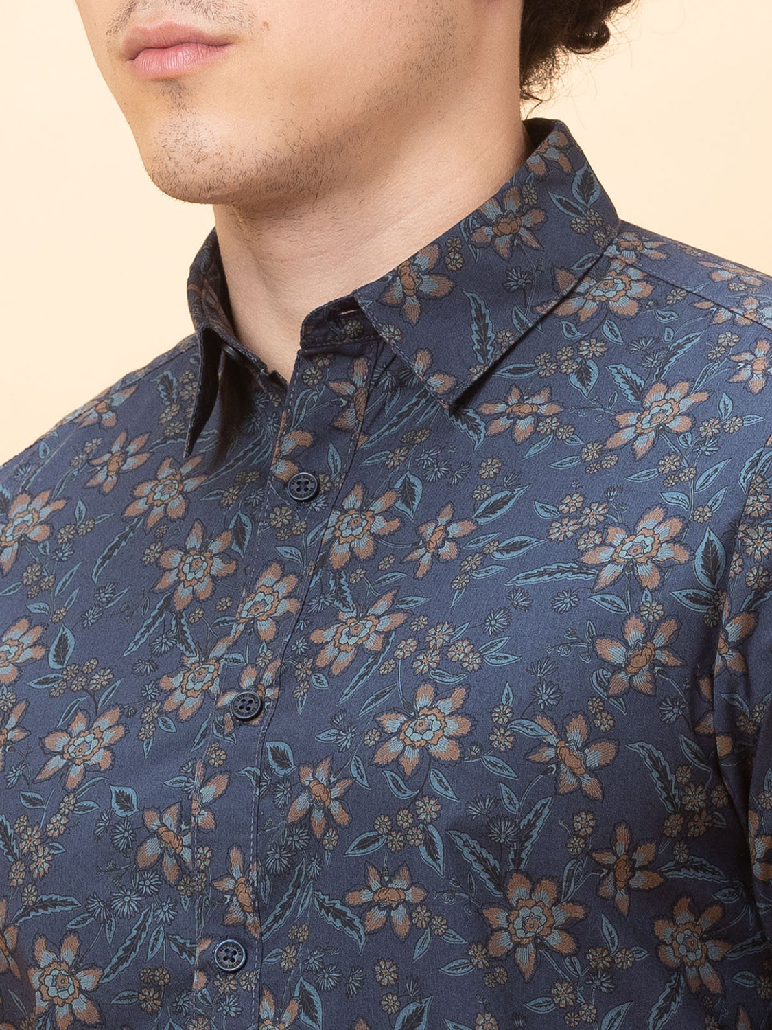 Image of BEING HUMAN Men Floral Print Casual Blue Shirt