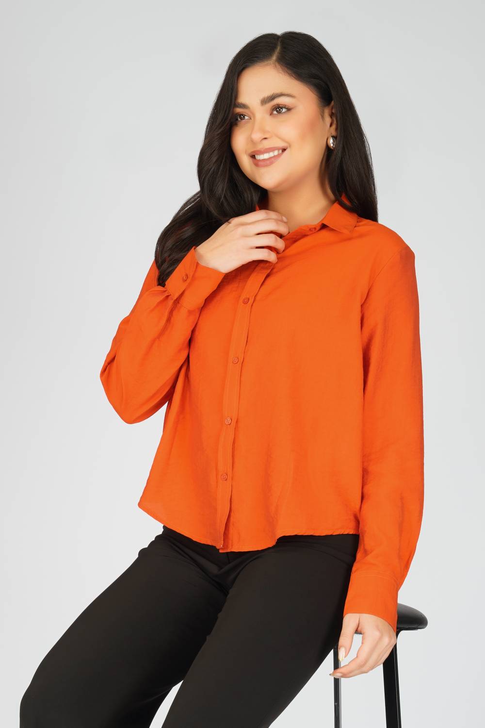 AVOR LIFESTYLE Women Solid Casual Orange Shirt