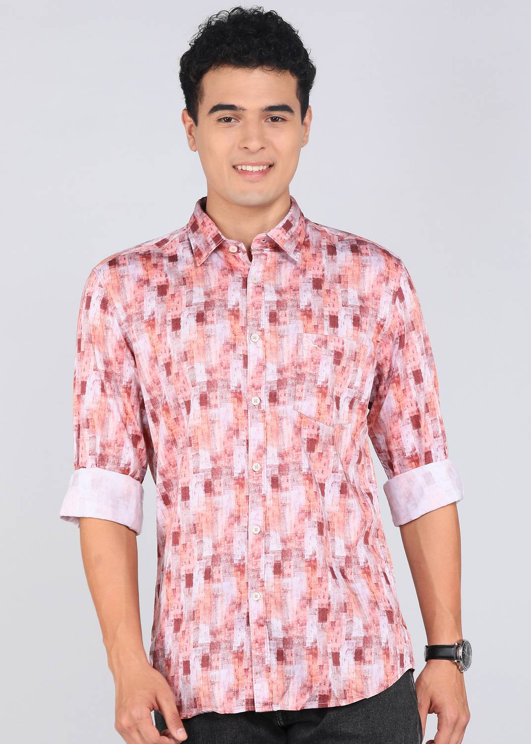 PARX Men Printed Casual Orange Shirt - Buy PARX Men Printed Casual