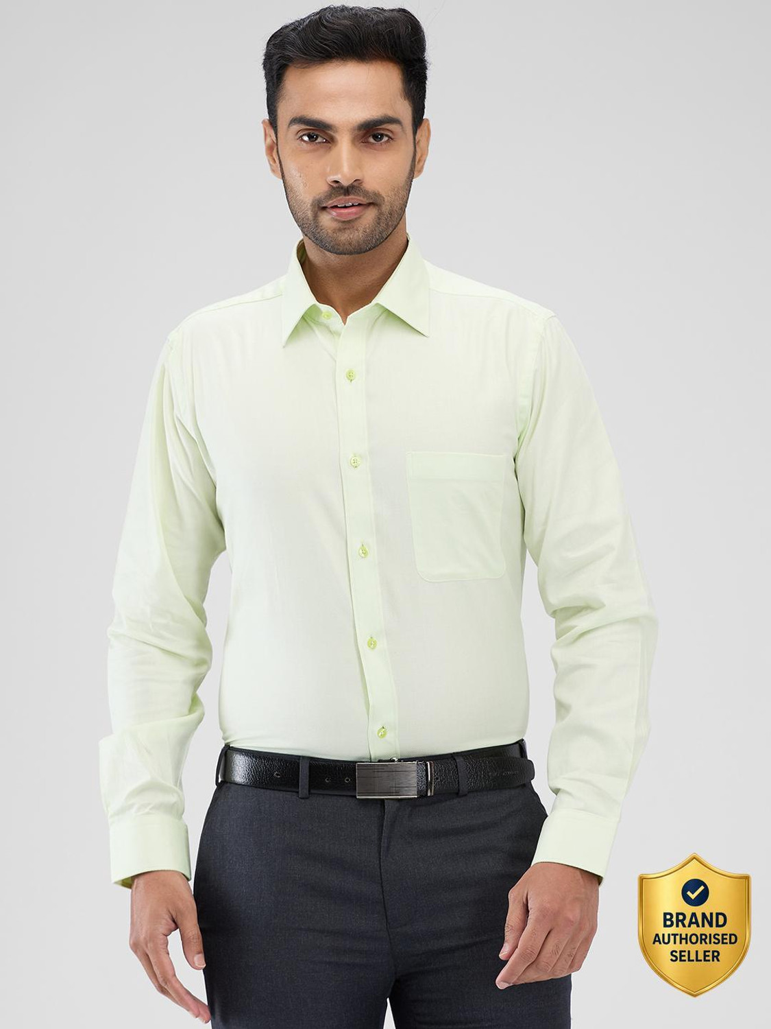Image of Raymond Men Solid Formal Yellow Shirt