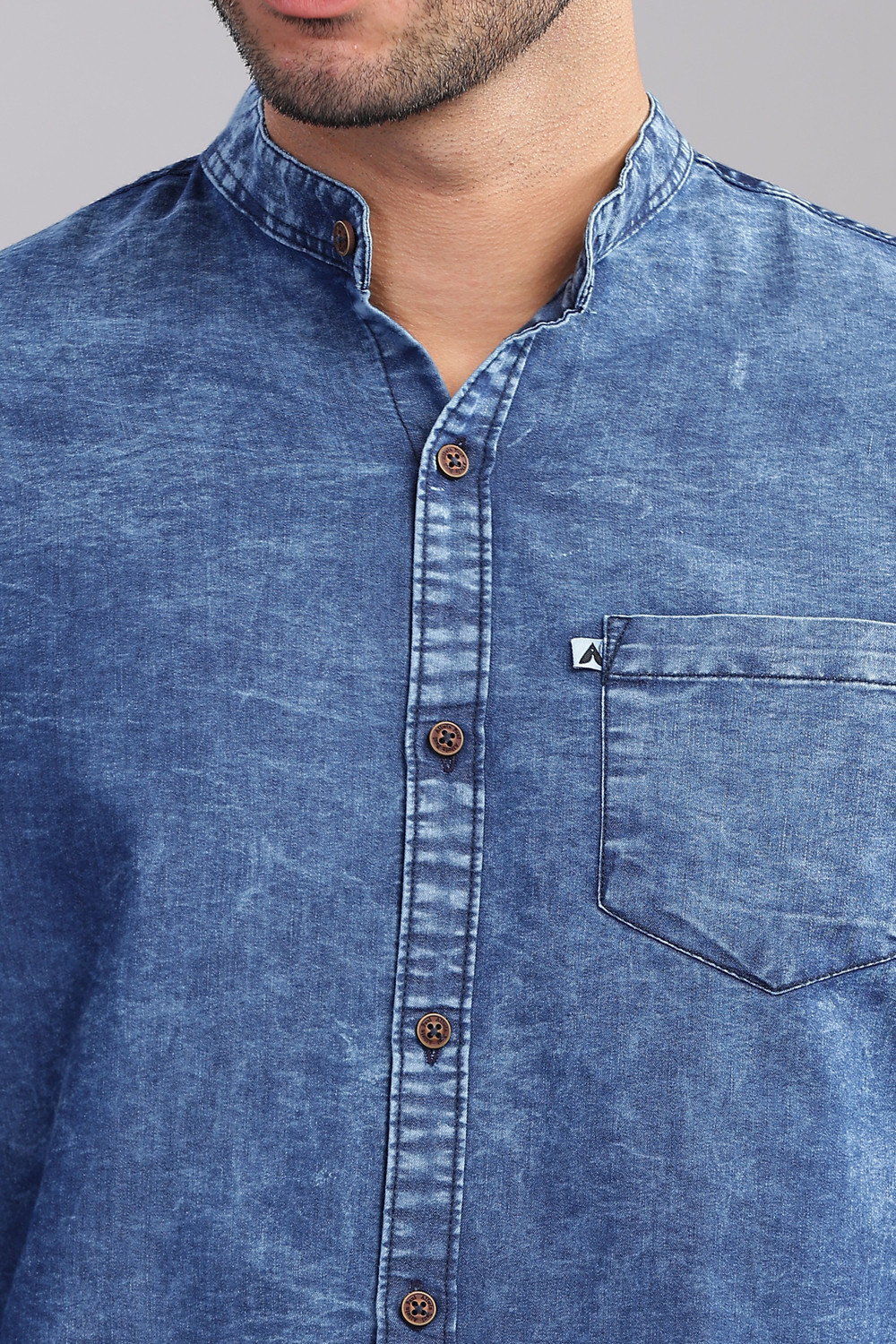Image of AIDAN PAUL Men Washed Casual Dark Blue Shirt