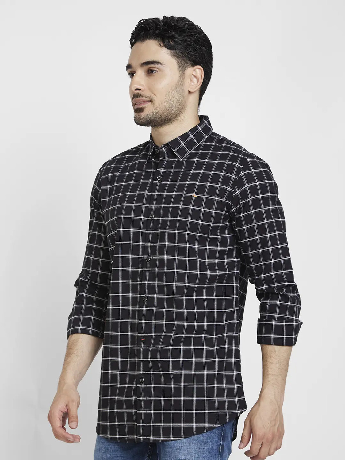 Image of Spykar Men Checkered Casual Black Shirt