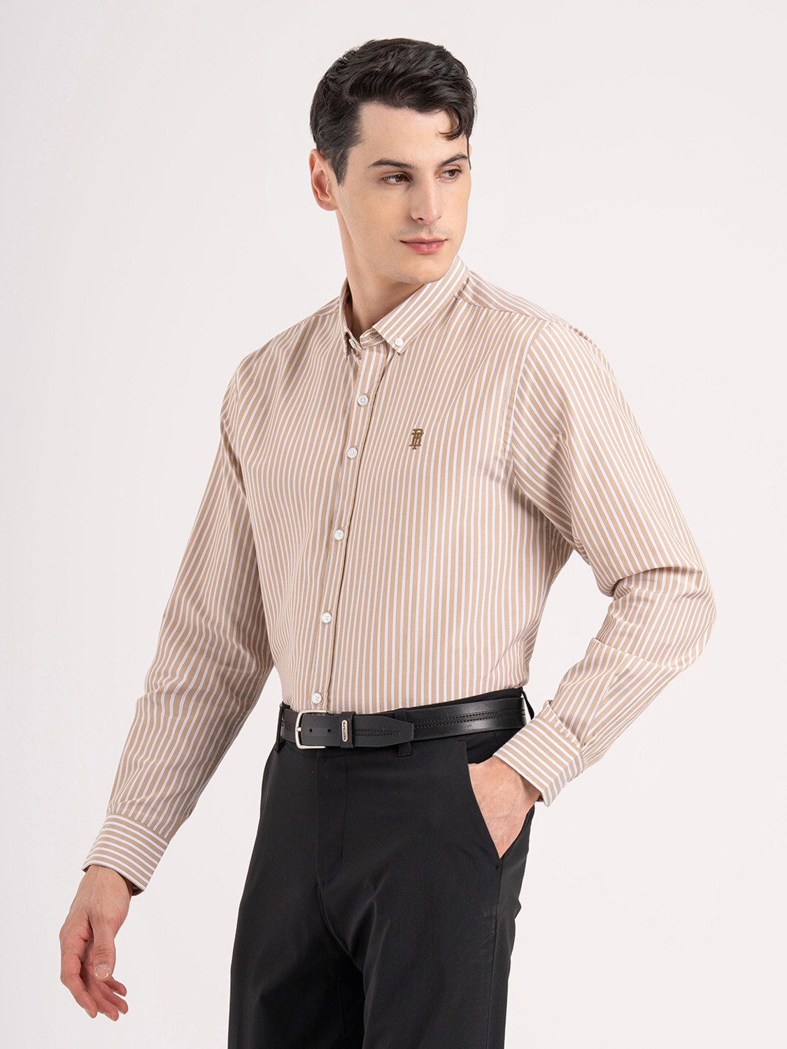 Image of RED TAPE Men Striped Casual Brown Shirt