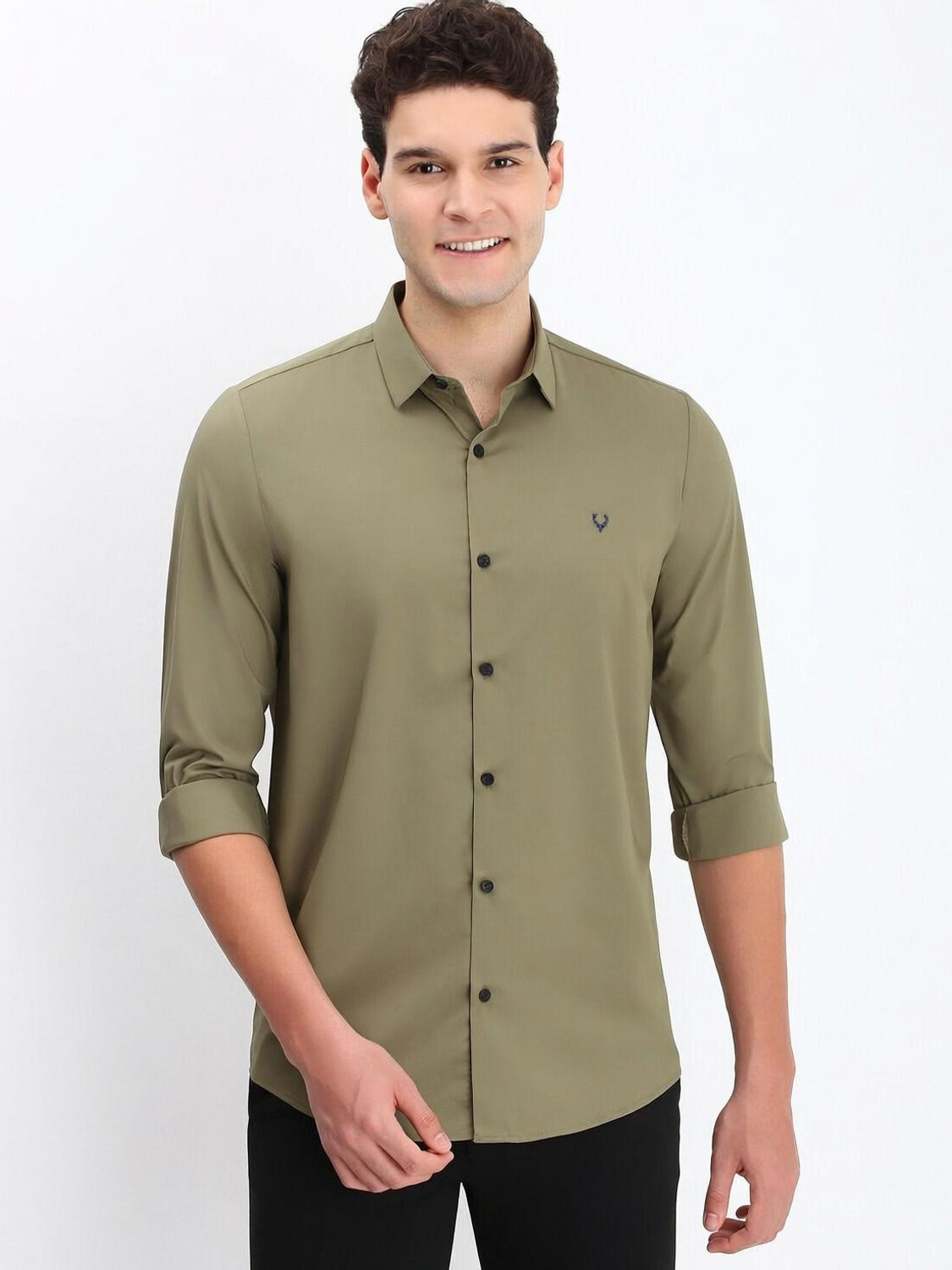 Image of Allen Solly Men Solid Casual Green Shirt
