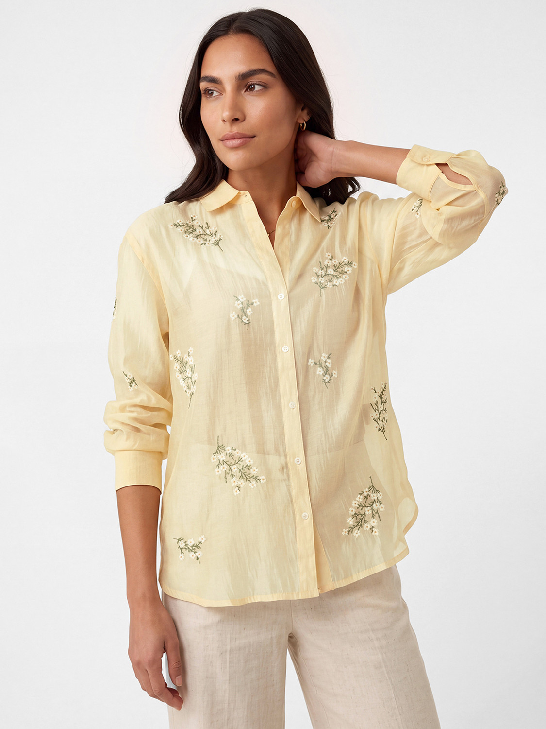 Image of MAX Women Embroidered Casual Yellow Shirt