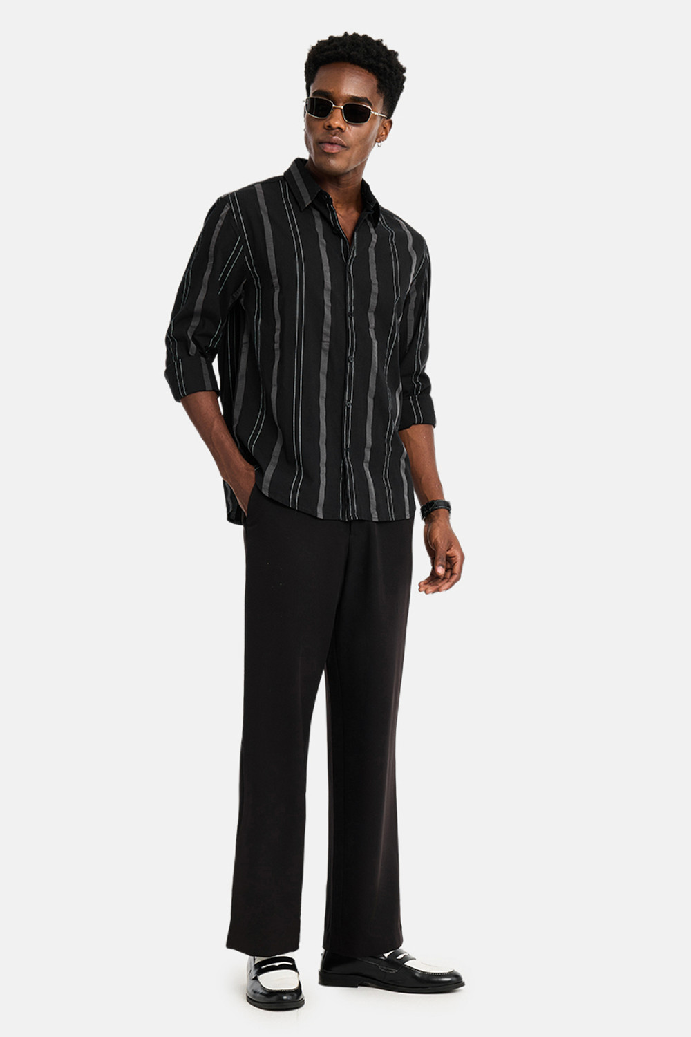 Image of Snitch Men Striped Casual Black Shirt