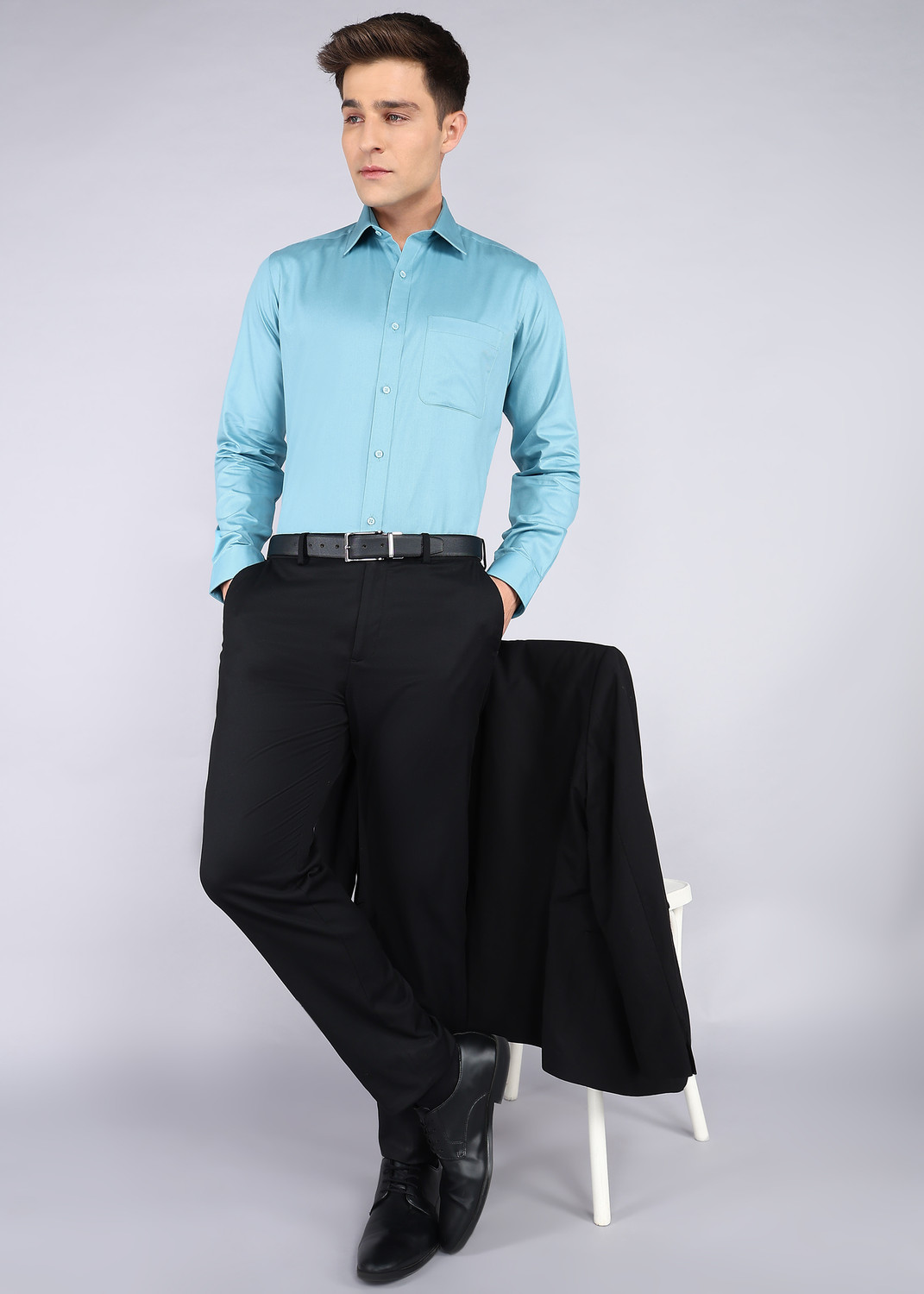 Image of Raymond Men Solid Formal Light Blue Shirt