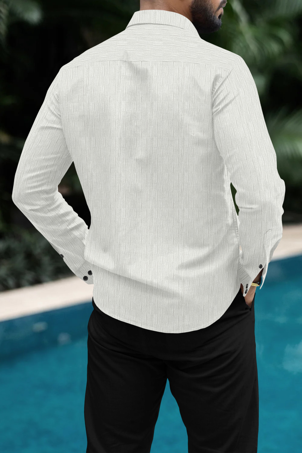 Image of VELLOSTA Men Self Design Casual White Shirt