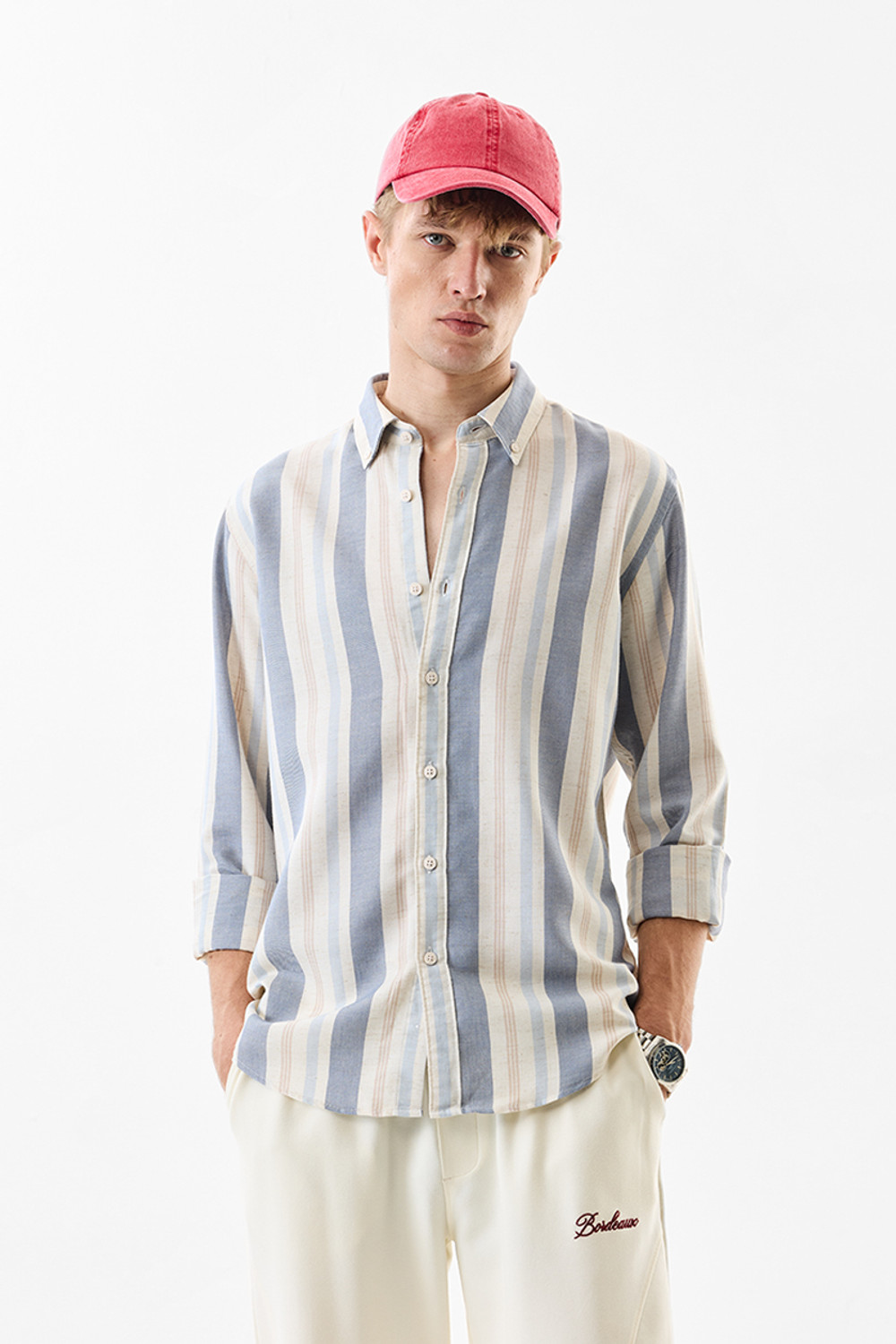 Image of Snitch Men Striped Casual Light Blue Shirt