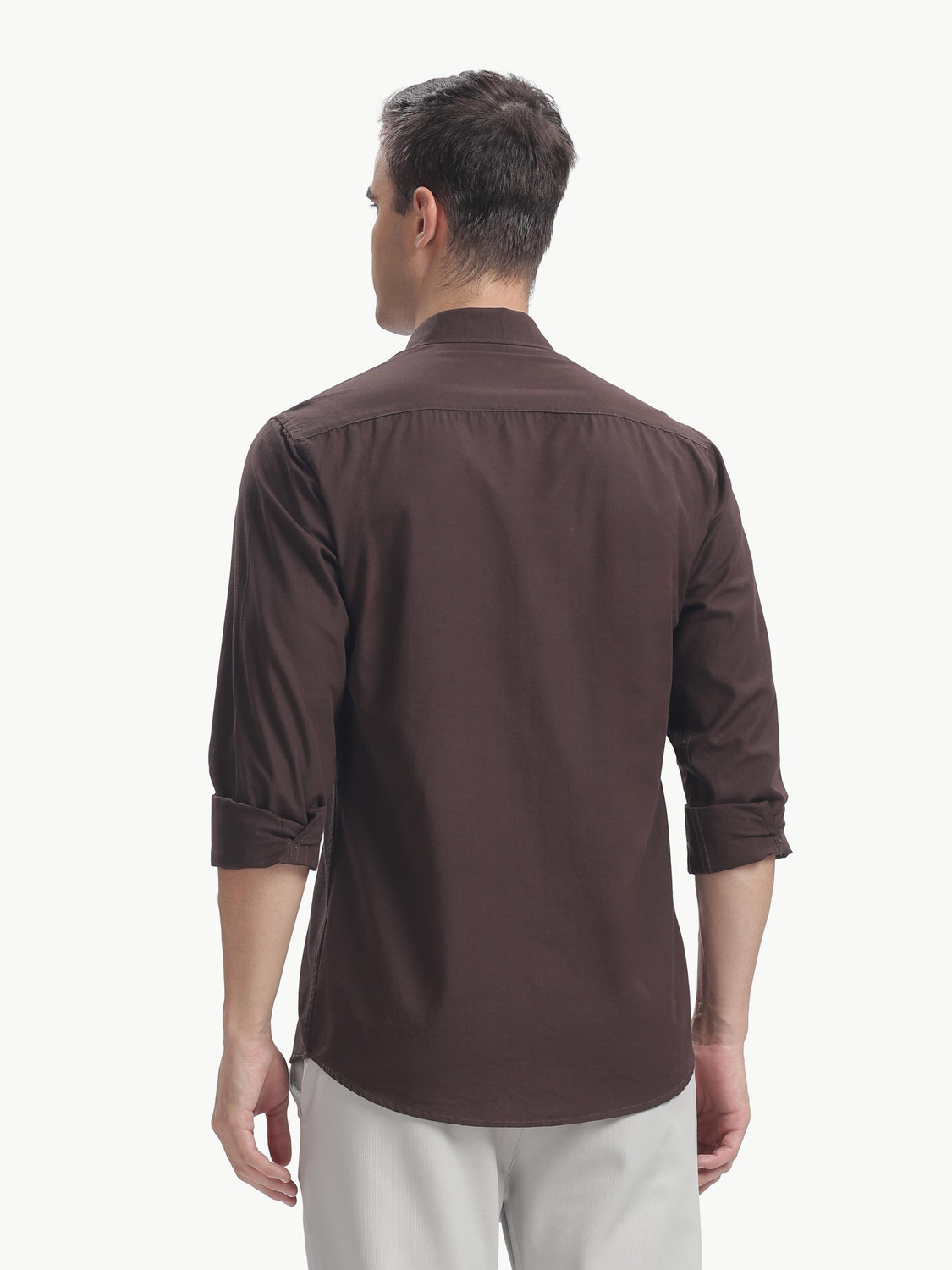 Image of BLUE SQUAD Men Solid Casual Brown Shirt