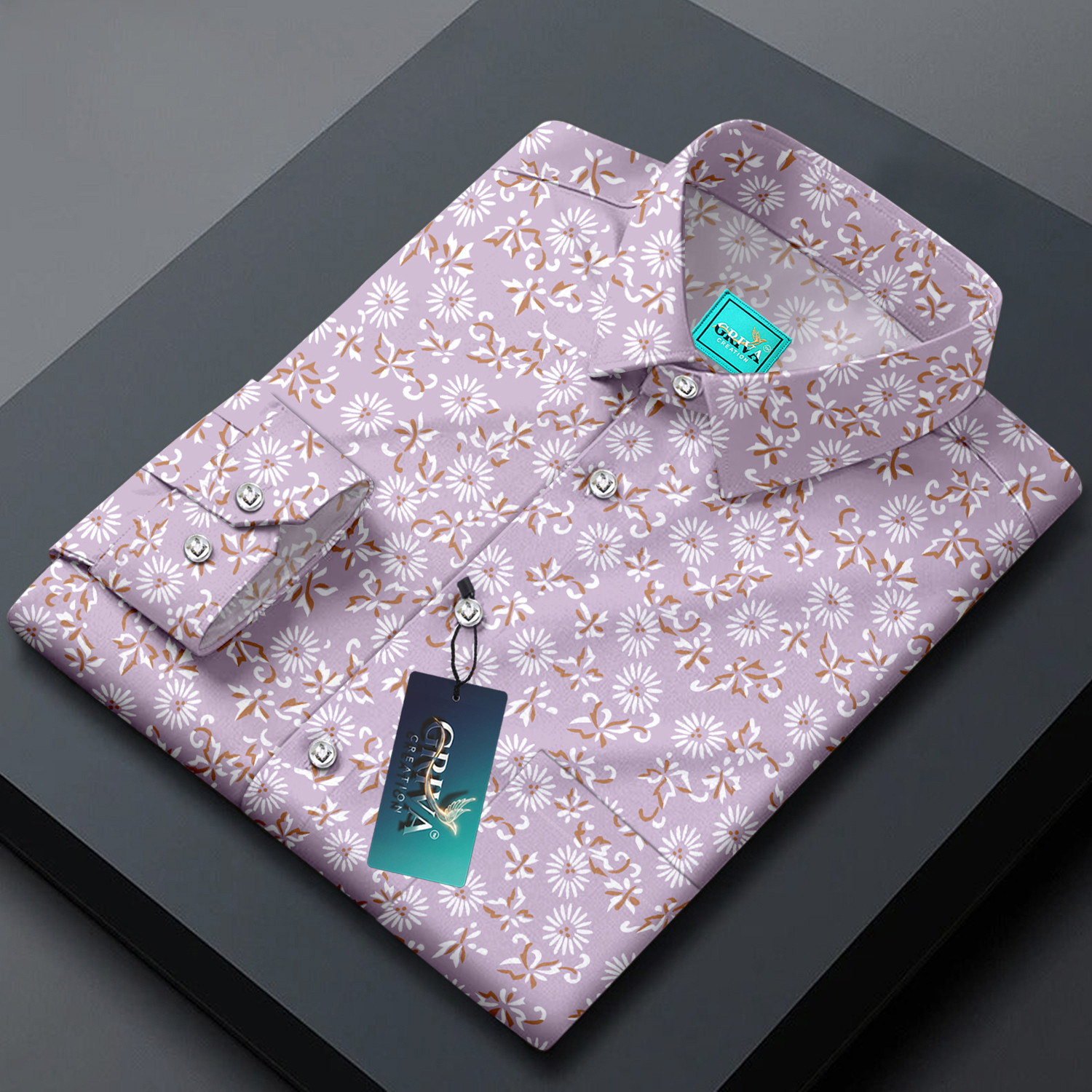 Image of Grivacreation Men Printed Casual Purple Shirt