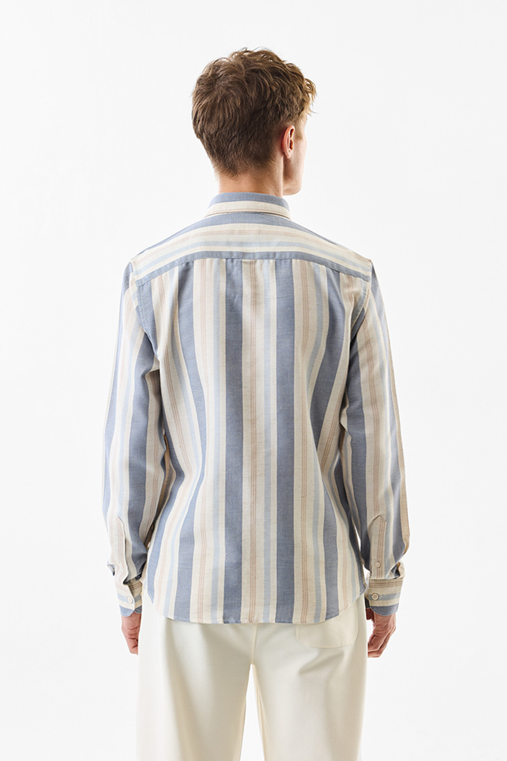 Image of Snitch Men Striped Casual Light Blue Shirt