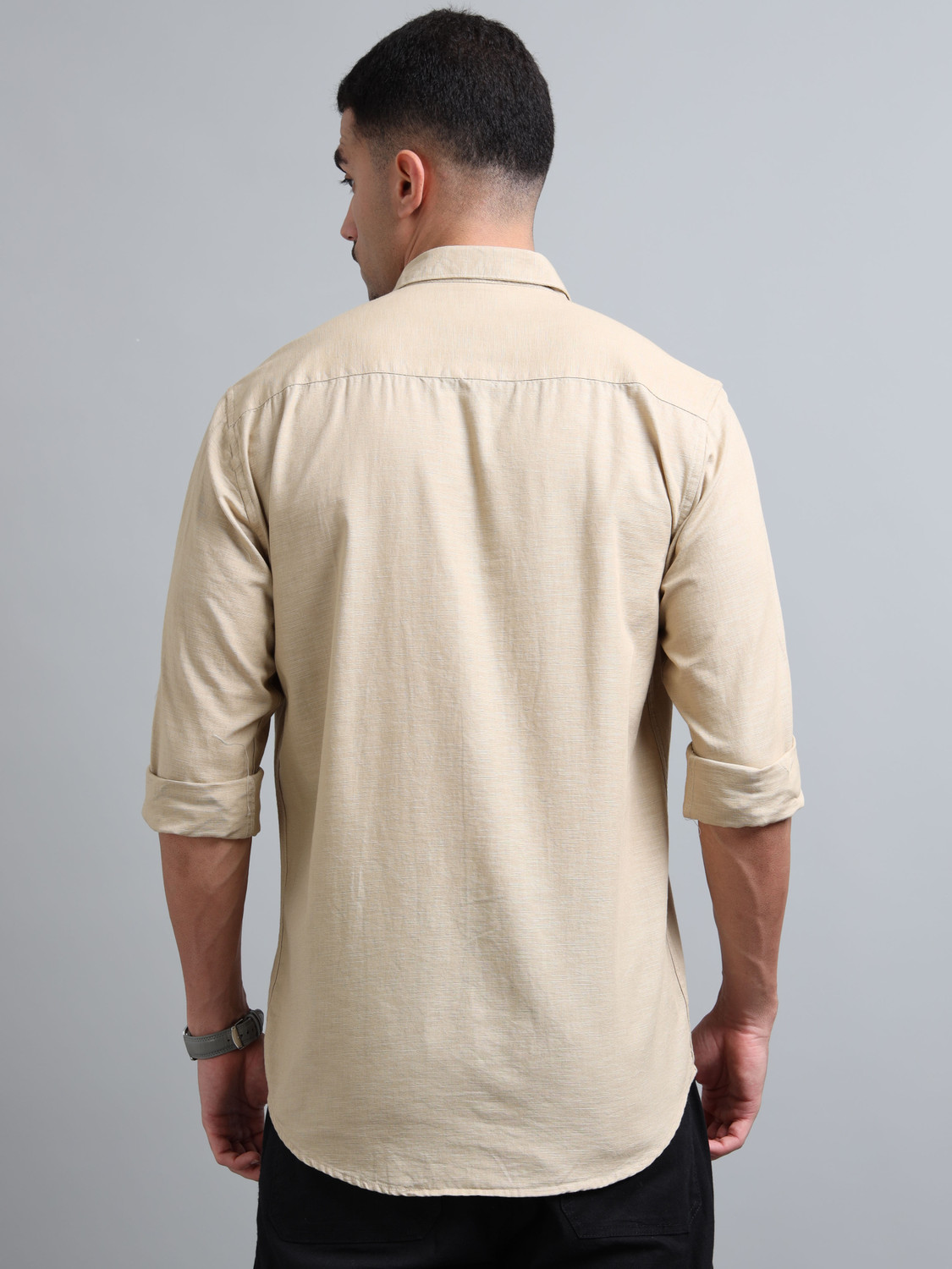 Image of U.S. Pitchers Men Solid Casual Beige Shirt