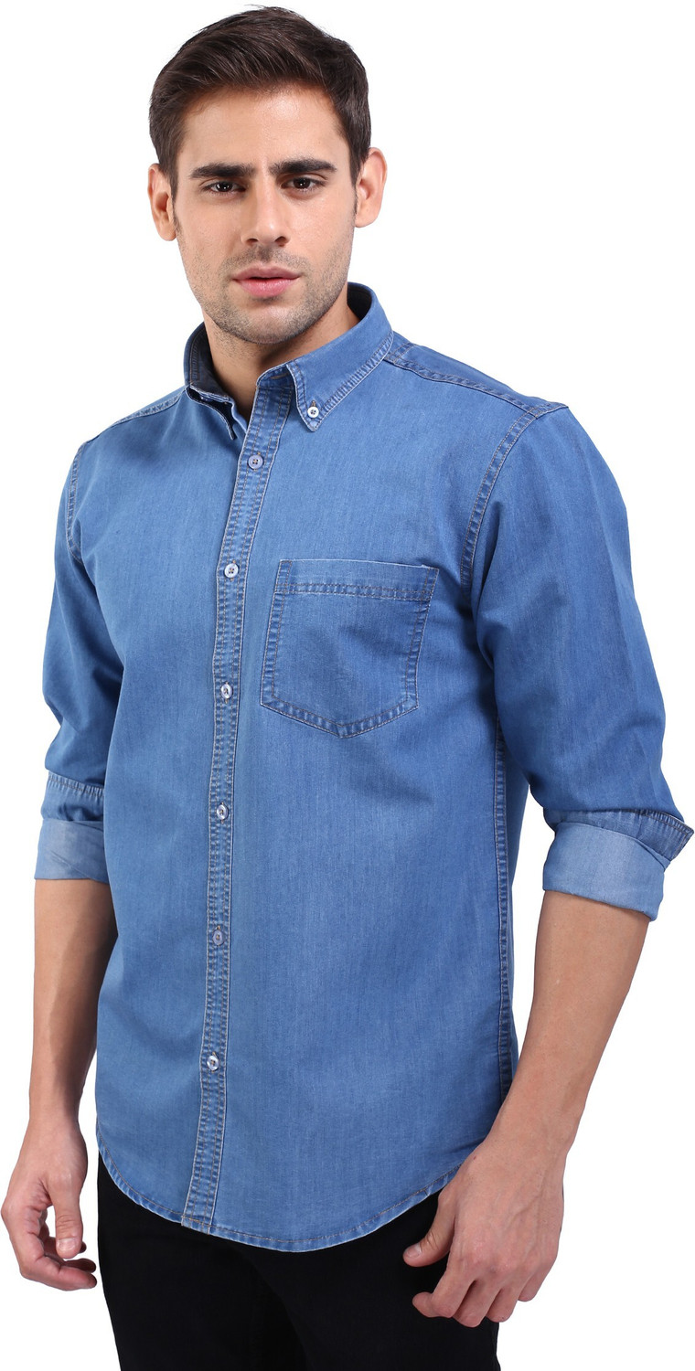 Image of FLAGS Men Solid Casual Light Blue Shirt