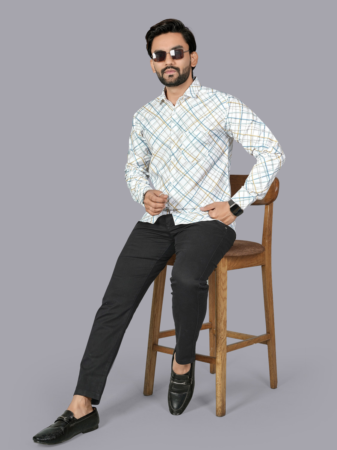 Image of REJIO Men Printed Casual Blue Shirt