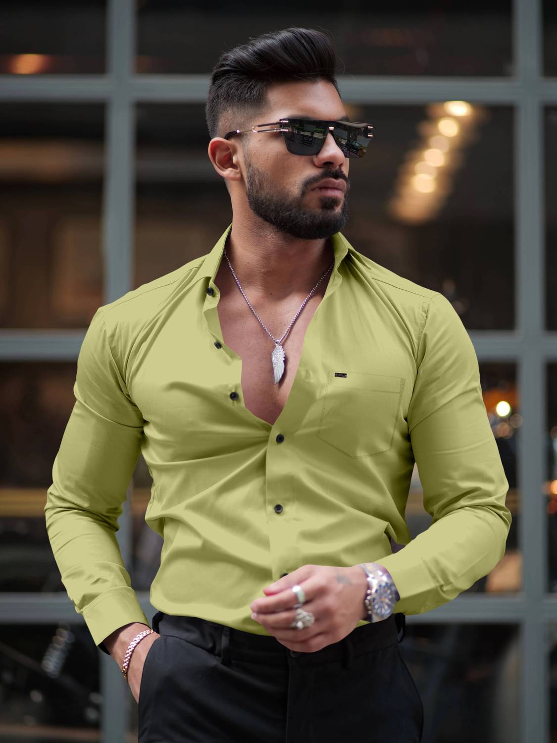 green emerald velvet dress Green Linen Shirt main image 1