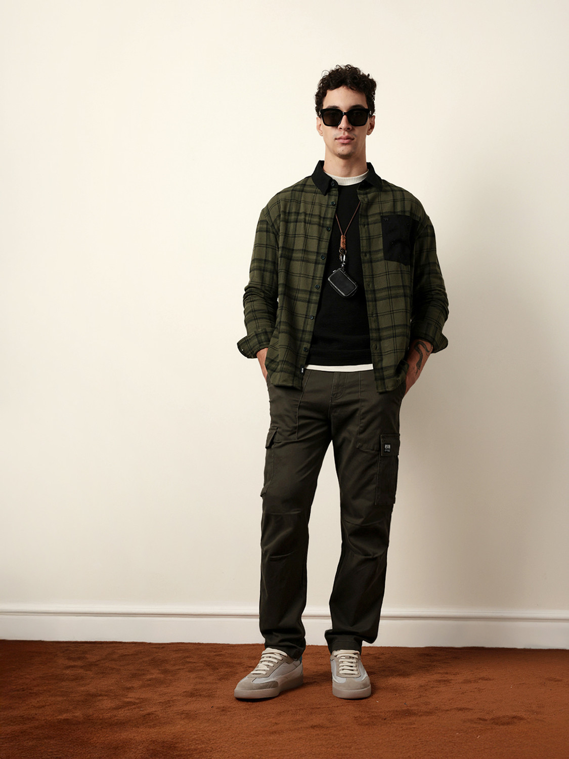 Image of THE BEAR HOUSE Men Checkered Casual Green Shirt