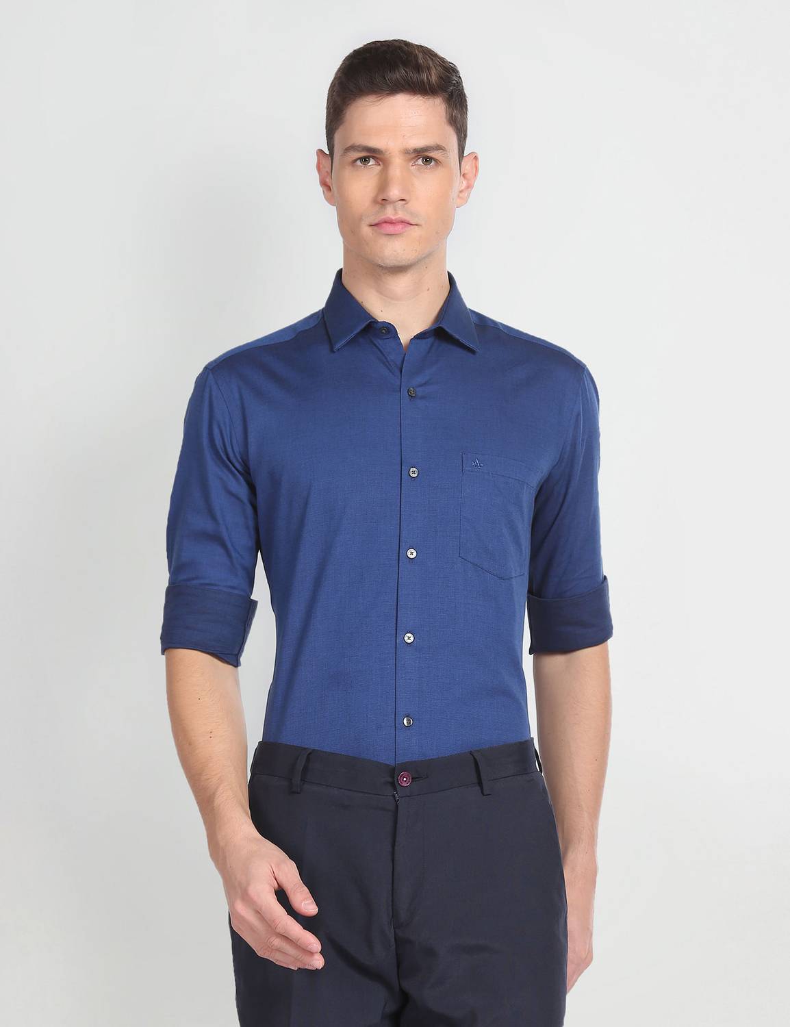 ARROW Men Self Design Formal Blue Shirt