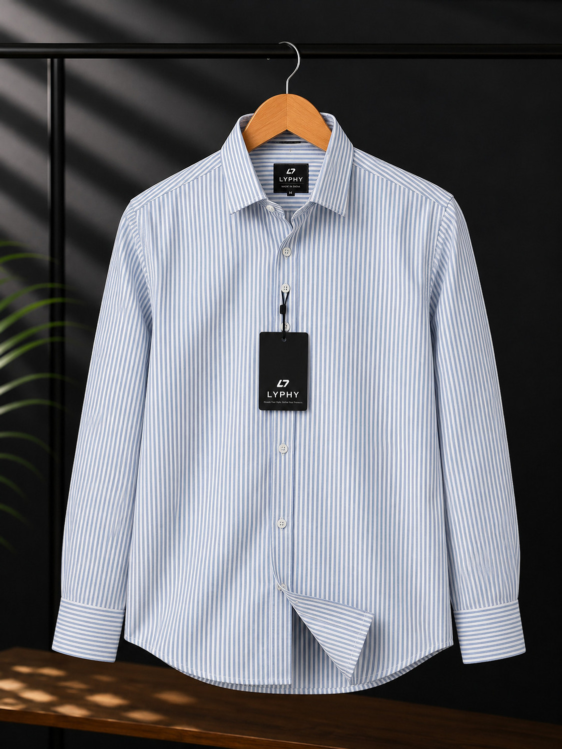 Image of Lyphy Men Striped Casual White, Light Blue Shirt
