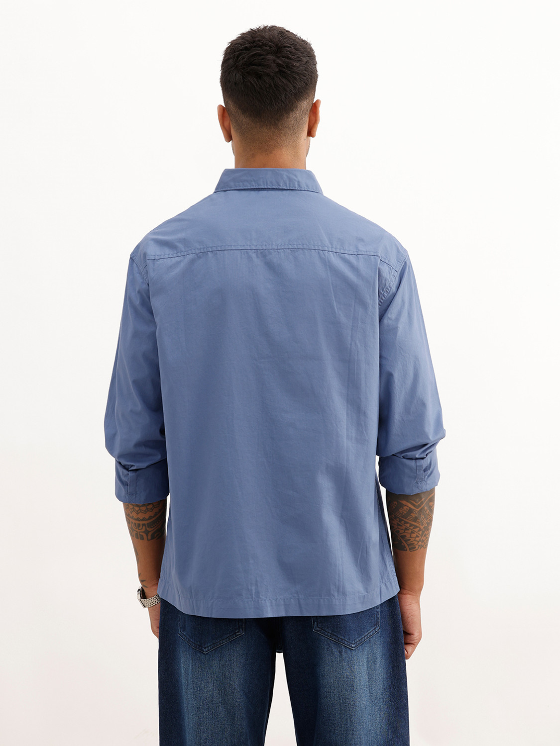 Image of WROGN Men Solid Casual Blue Shirt