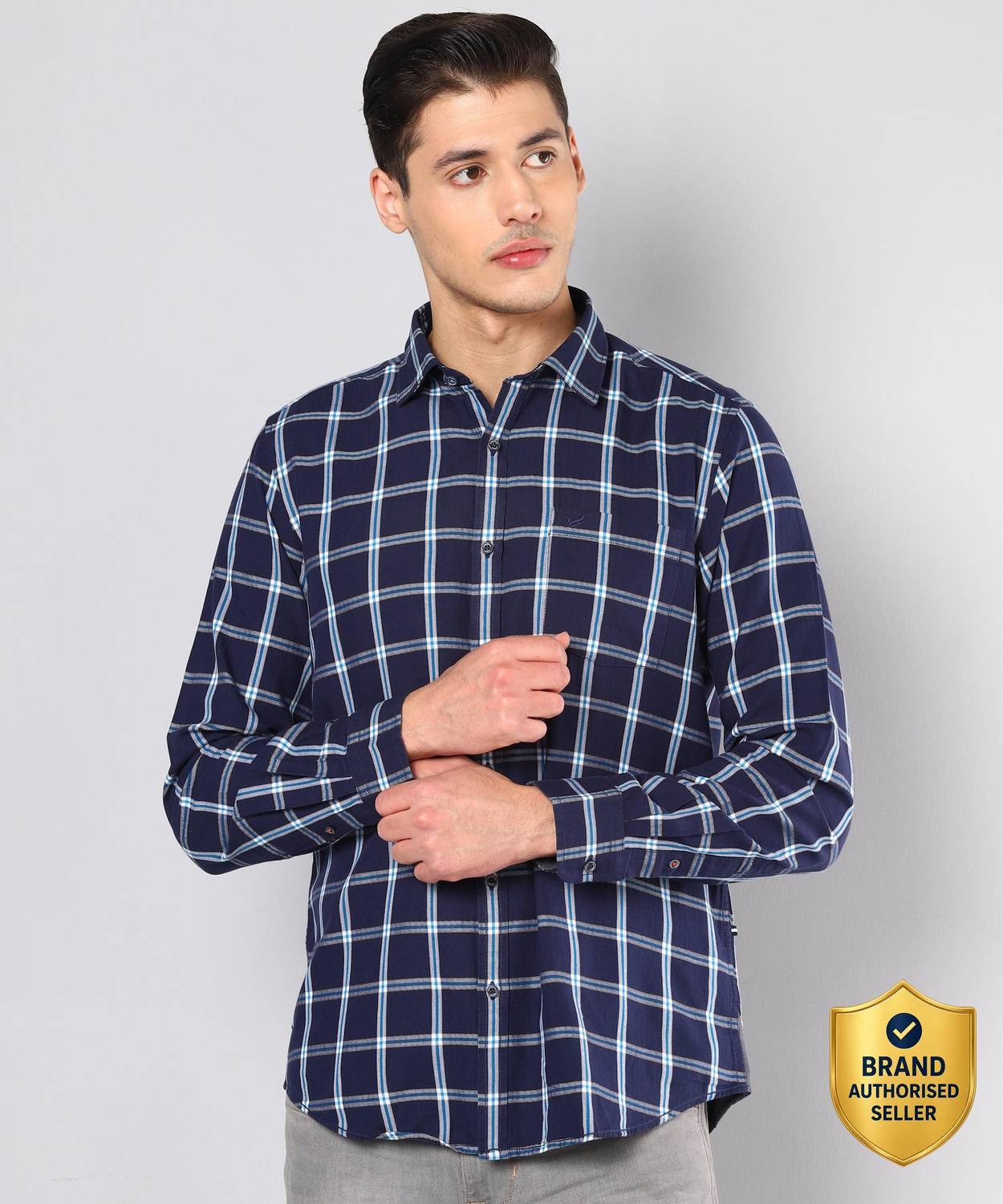Blackberrys Men Checkered Casual Blue Shirt