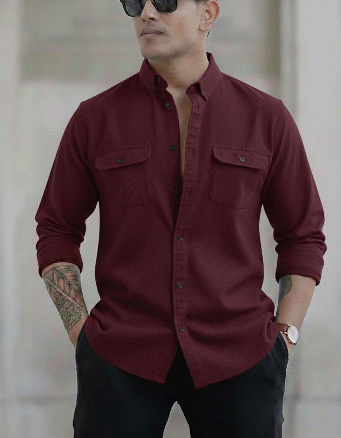 Image of Style Thief Men Solid Casual Purple Shirt