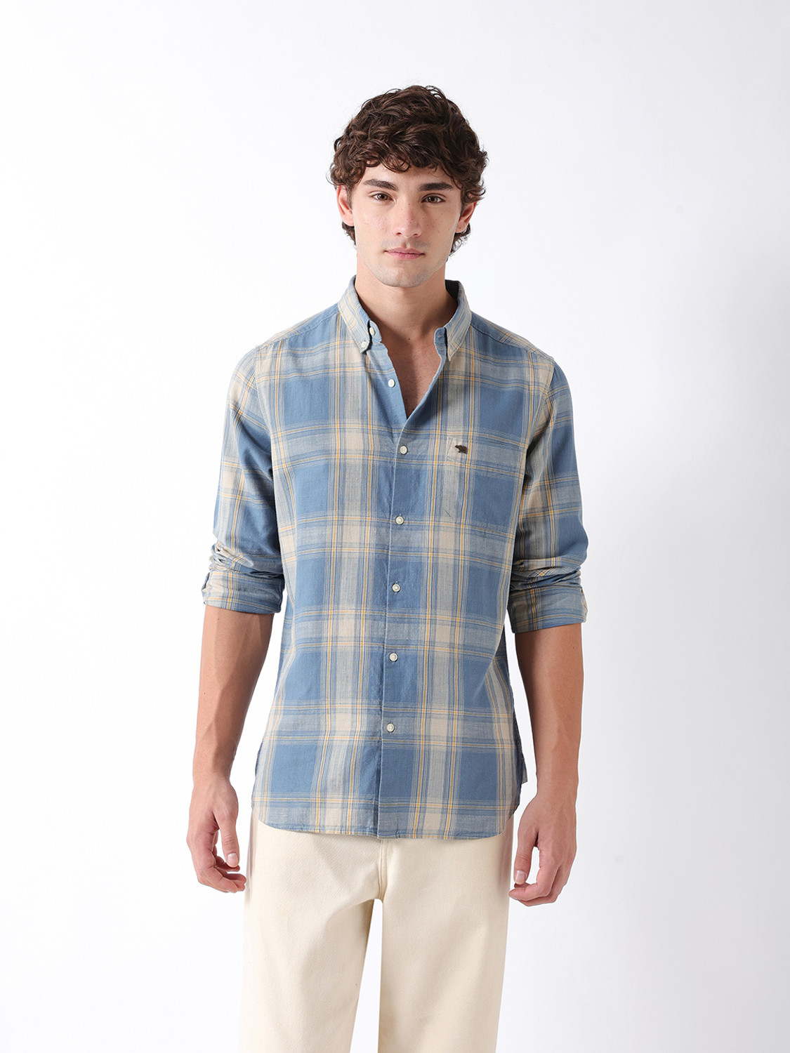 Image of THE BEAR HOUSE Men Checkered Casual Blue Shirt