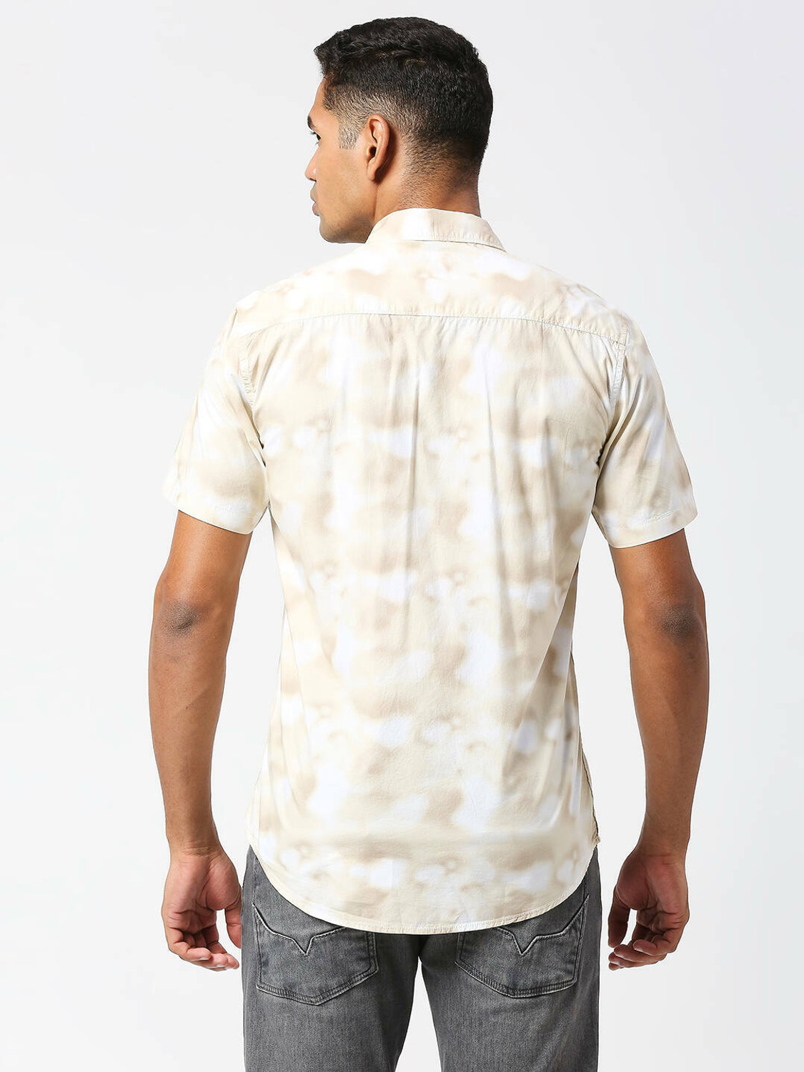 Image of Pepe Jeans Men Printed Casual Beige Shirt