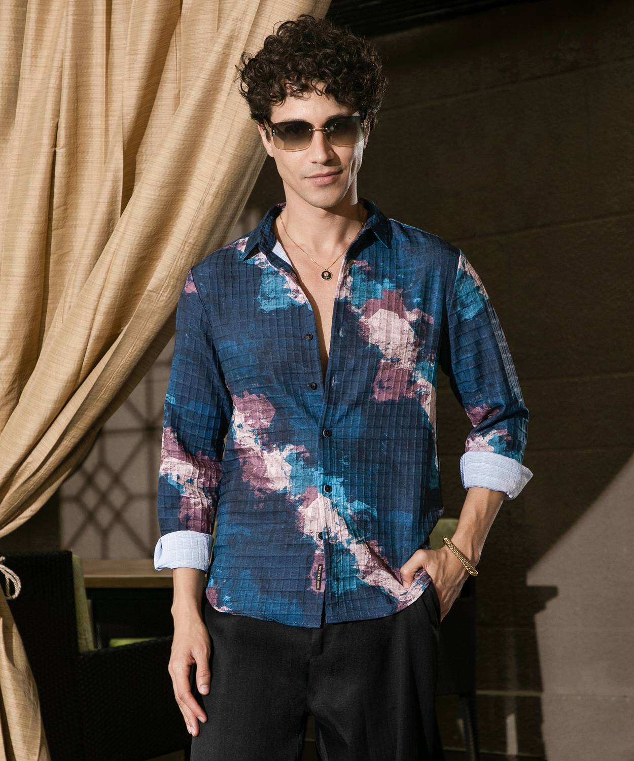 CAHOOT Men Printed Casual Blue Shirt